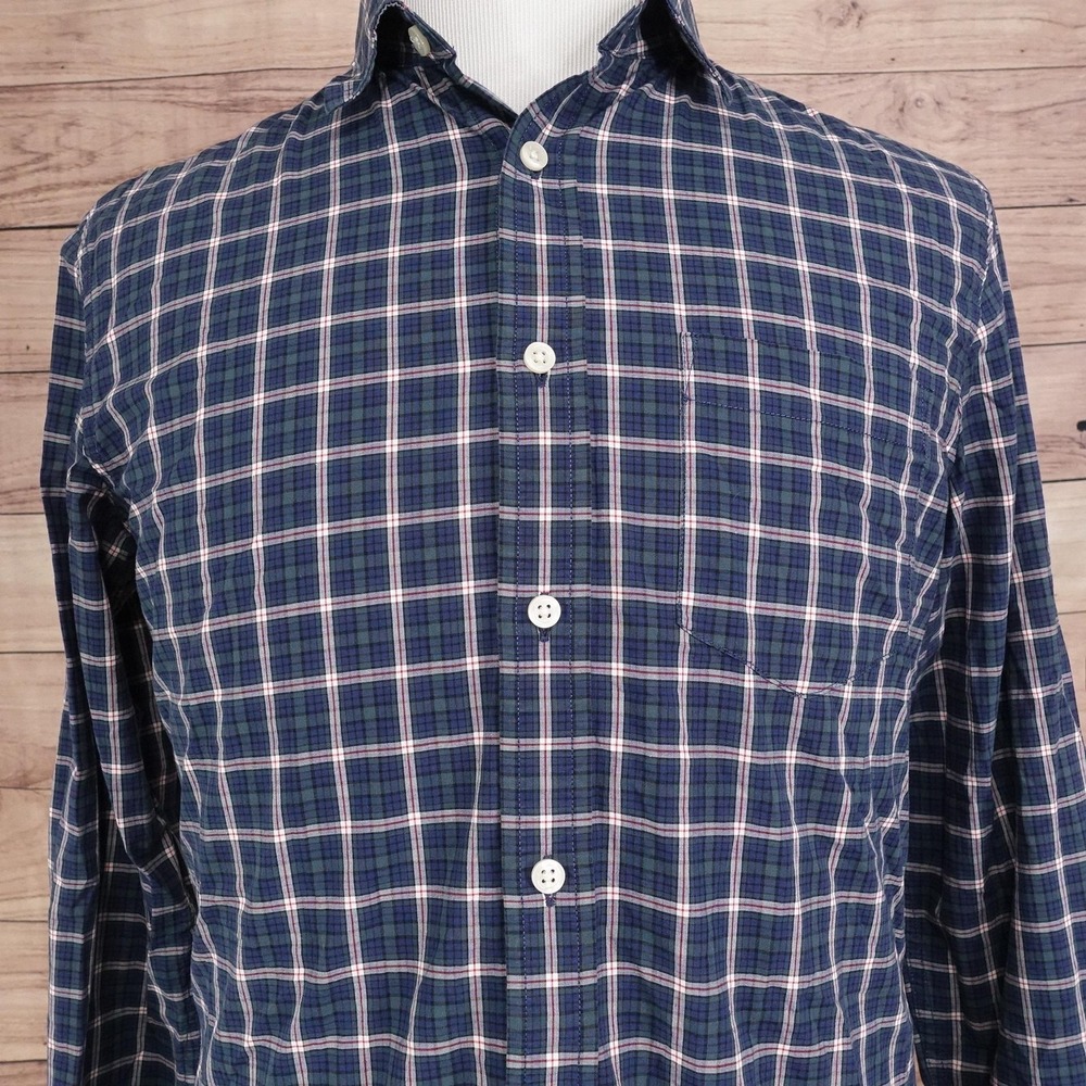 Banana Republic Shirt M Blue Plaid Button-Up Slim Fit Stretch Soft Wash